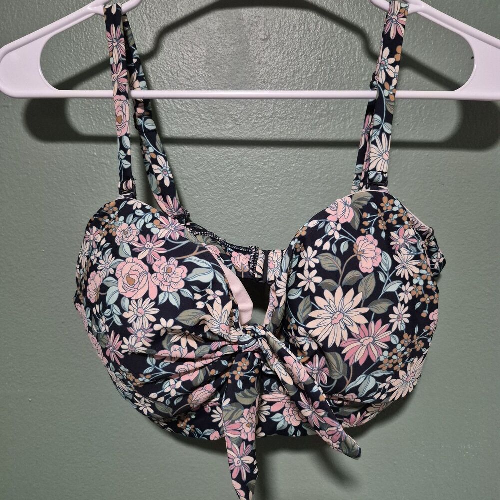 Kona Sol Floral Knot-Front Bikini Top D/DD Cottage Core Padded